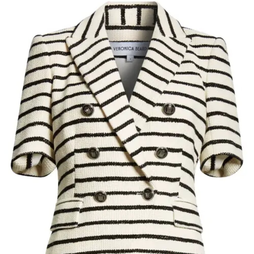 Veronica Beard Jenny Dickey Striped Double-Breasted Short-Sleeve Jacket - Picture 2 of 6